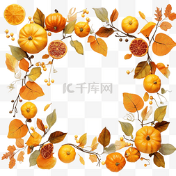 快乐金秋图片_感恩节快乐框架，柑橘和秋叶