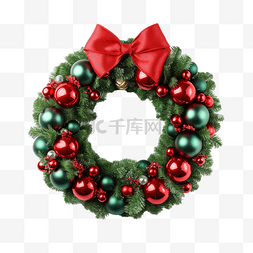圣诞花环装饰绿松叶红球