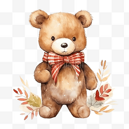 泰迪底纹图片_可爱的圣诞水彩熊泰迪秋季或秋季
