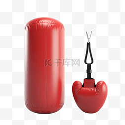 运动拳击手套图片_3d 插图沙袋运动和拳击手套