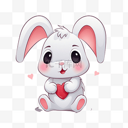 爱心点赞墙图片_卡通可爱兔子抱着心坐姿