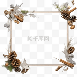 圣诞长方形框架，由天然冬季物品