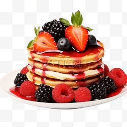 炭火烘烤图片_早餐煎饼配草莓和黑莓