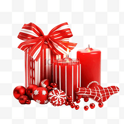 圣诞快乐红色图片_红色圣诞装饰品，配有红丝带和圣