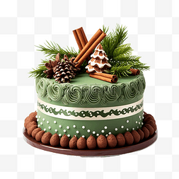 香蕉口味饼干图片_绿色圣诞蛋糕的组合物，配锥体和