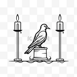 复古乌鸦图片_带乌鸦的墓碑和带蜡烛的复古烛台