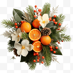 圣诞花束用橙子和冷杉树枝
