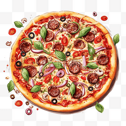 新鲜的剪贴画图片_带有各种配料的新鲜披萨的剪贴画