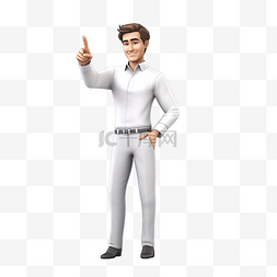 举手的工人图片_穿着白衬衫的商人指着并推荐姿势
