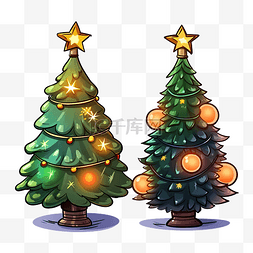 星星透明背景图片_圣诞树卡通透明背景新年和圣诞节