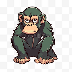 可爱的绿色黑猩猩漫画卡通贴纸w 