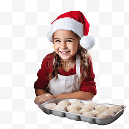 厨房里的人图片_戴着圣诞老人帽子的小女孩在家里