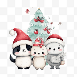 圣诞快乐可爱的动物画标签卡与糖