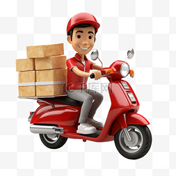 物流运输货物图片_3D 送货员骑滑板车