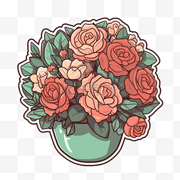 碗剪贴画图片_绿色碗剪贴画中的玫瑰花卉贴纸 