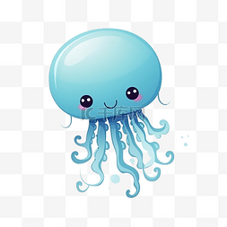 游泳的孩子插画图片_可爱的水母海洋动物插画