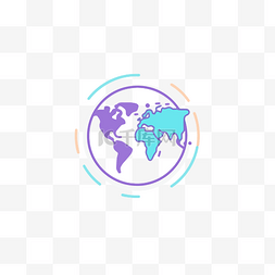 蓝色和紫色圆圈，上面有地球仪，