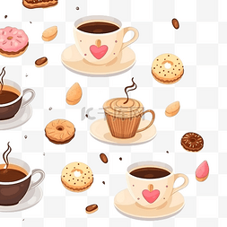无缝图案可爱的咖啡和饼干