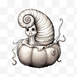 蜗牛头骨形状的贝壳手绘万圣节插