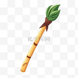 甘蔗剪贴画 木棍，带叶子和棍帽
