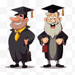校友剪贴画两个卡通人物在毕业帽