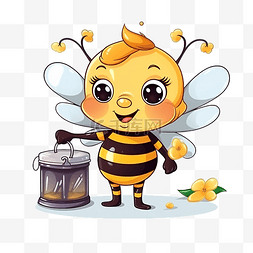 飞行的食物图片_可爱的蜜蜂携带蜜罐和有机蜂蜜瓶