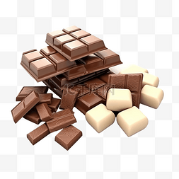 美味巧克力片和巧克力棒的 3D 插