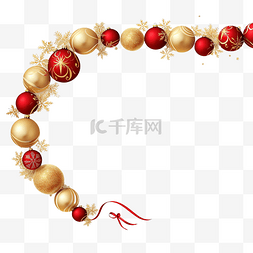 圣诞花环和圣诞红金球和红丝带