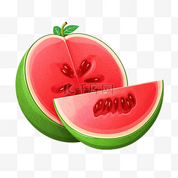 西瓜水彩图片_孤立的半西瓜李子水果插图非常适