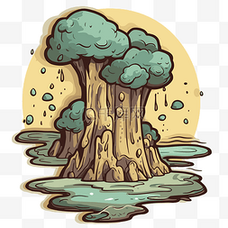 卡通树在水中与瀑布 向量