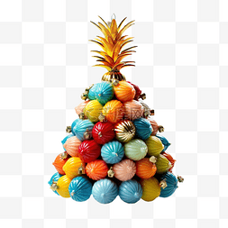 圣诞树由菠萝和蓝色彩色小玩意制