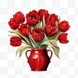 花瓶里的一束红色郁金香插画