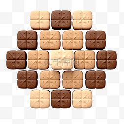 正方形饼干图片_从透视顶视图对单个和堆叠的棕色