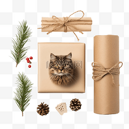 蜡烛圣诞树图片_有趣的猫和工艺纸蜡烛松枝和锥体