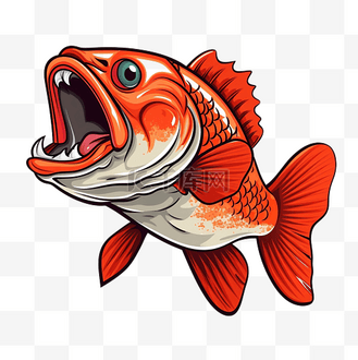 可爱的红眼鲈鱼张开大嘴卡通人物插画