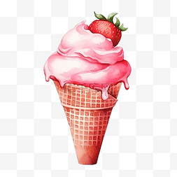 草莓冰淇淋图片_水彩草莓冰淇淋