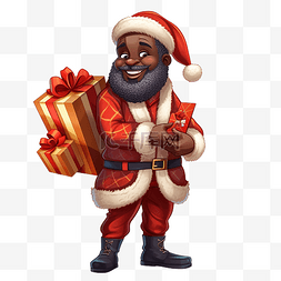 PNG美国非洲圣诞老人拿着袋子，里