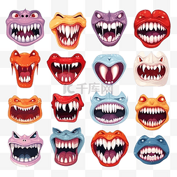 可怕的怪物嘴里有牙齿和舌头