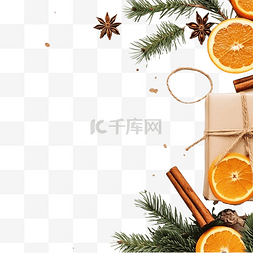 礼盒橙图片_圣诞作文与冷杉树枝