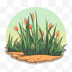 草地上生长的橙色花朵的矢量图