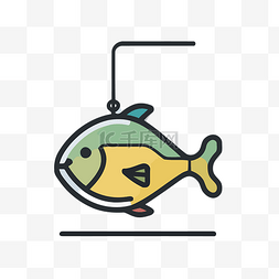 鱼上图片_钩上钓鱼的图标 向量