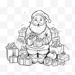 白礼品盒图片_圣诞老人坐着和打开礼品盒的圣诞