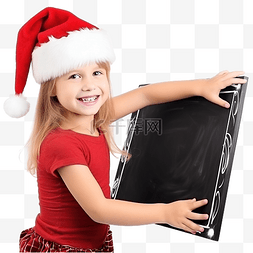 女孩戴帽子素描图片_一个戴着圣诞老人帽子的女孩在黑