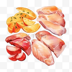 食品名片图片_鸡肉半切食品肉水彩