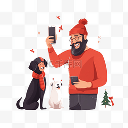 父母视频图片_圣诞节那天，父亲带着儿子和狗在