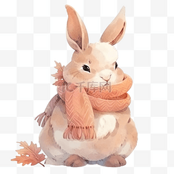 可爱的圣诞水彩兔子冬季兔子秋季