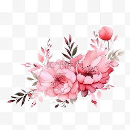 粉色背景装饰素材图片_松散水彩涂鸦线条艺术牡丹花花束