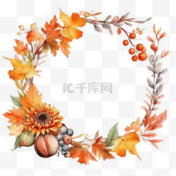 复古壁图片_感恩节秋季花环框架，采用水彩花
