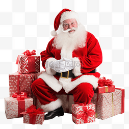 圣诞老人手工图片_圣诞老人礼品盒和圣诞灯