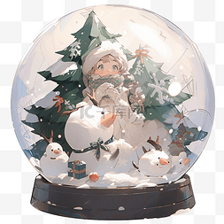 透明雪花png图片_玻璃球中的雪人和圣诞树png图像